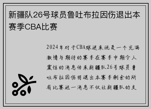 新疆队26号球员鲁吐布拉因伤退出本赛季CBA比赛